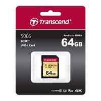 TRANSCEND SDXC karta 64GB 500S, UHS-I U3 V30 (R:95/W:50 MB/s)