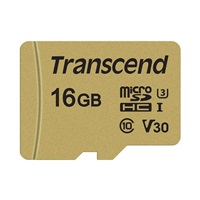 TRANSCEND MicroSDHC karta 16GB 500S, UHS-I U3 V30 + adaptér