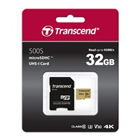 TRANSCEND MicroSDHC karta 32GB 500S, UHS-I U3 V30 + adaptér