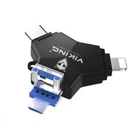 Viking USB Flash disk 3.0 4v1 s koncovkou Lightning/Micro USB/USB/USB-C, 64 GB, černá
