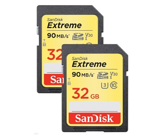 SanDisk 32GB SDHC Card Extreme (90MB/s V30 UHS-I U3) 2-pack