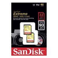 SanDisk 32GB SDHC Card Extreme (90MB/s V30 UHS-I U3) 2-pack