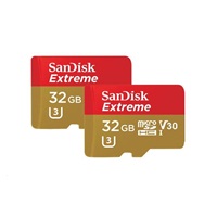 SanDisk MicroSDHC karta 32GB Extreme (100MB/s, A1 C10 V30 UHS-I U3, pro akční kamery) + adaptér, Twin Pack