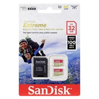SanDisk MicroSDHC karta 32GB Extreme (100MB/s, A1 C10 V30 UHS-I U3, pro akční kamery) + adaptér, Twin Pack
