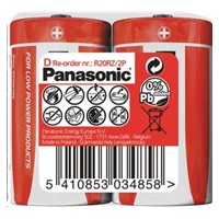 PANASONIC Zinkouhlíkové baterie Red Zinc R20RZ/2P D 1,5V (shrink 2ks)
