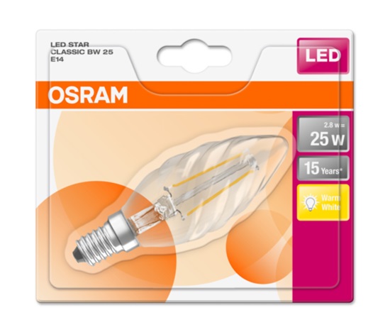 OSRAM LED STAR CL BW Filament 2,8W 827 E14 250lm 2700K (CRI 80) 15000h A++ (Blistr 1ks)