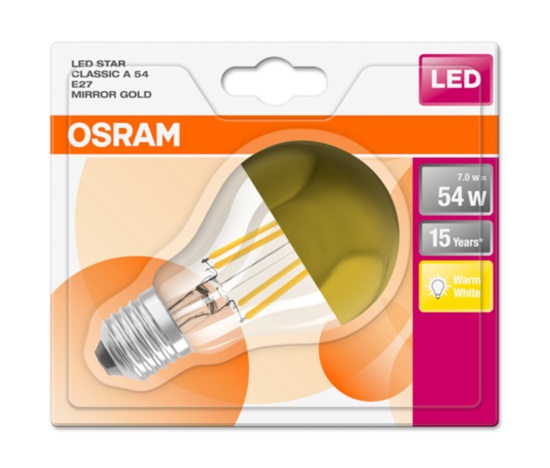 OSRAM LED STAR CL A Filament Mirror-Gold 54 7W 827 E27 700lm 2700K (CRI 80) 15000h A+ (Krabička 1ks)