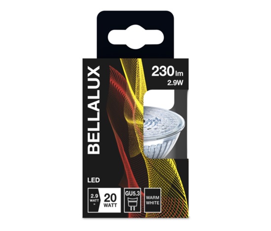 Bellalux LED LED MR16 36° 12V 2,9W 827 GU5.3 noDIM A+ Sklo 230lm 2700K 15000h (krabička se závěsem 1ks)