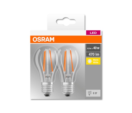 OSRAM LED BASE CL A Filament 4W 827 E27 470lm 2700K (CRI 80) 10000h A++ (Krabička 2ks)