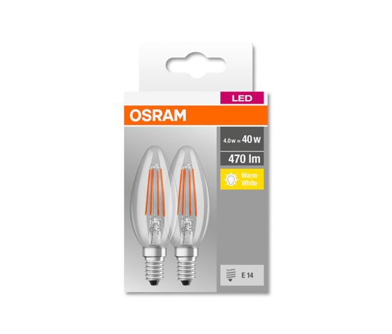 OSRAM LED BASE CL B Filament 4W 827 E14 470lm 2700K (CRI 80) 10000h A++ (Krabička 2ks)