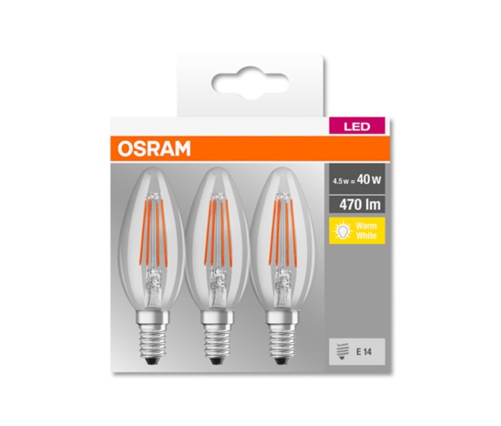 OSRAM LED BASE CL B Filament 4,5W 827 E14 470lm 2700K (CRI 80) 10000h A++ (Krabička 3ks)