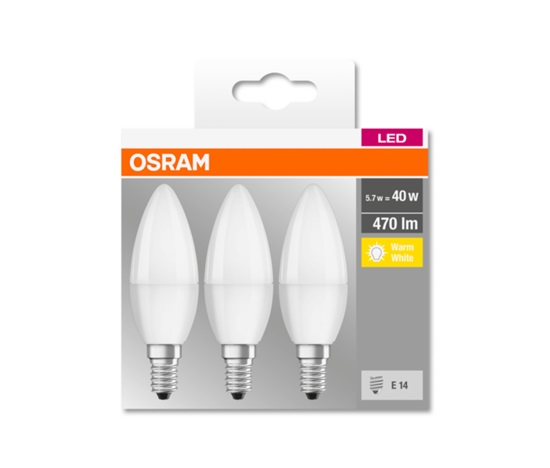 OSRAM LED BASE CL B Fros. 5,7W 827 E14 470lm 2700K (CRI 80) 10000h A+ (Krabička 3ks)