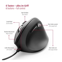 <p>Hama vertikální ergonomická kabelová myš EMĆ-500, 6 tlačítek, černá</p>