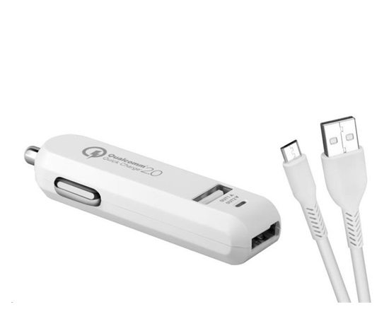 AVACOM CarMAX 2 nabíječka do auta 2x Qualcomm Quick Charge 2.0, bílá barva (micro USB kabel)