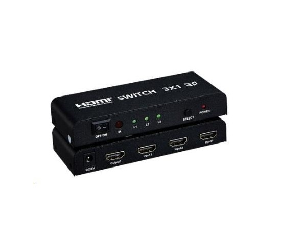 PREMIUMCORD HDMI switch 3:1 kovový s dálkovým ovládáním