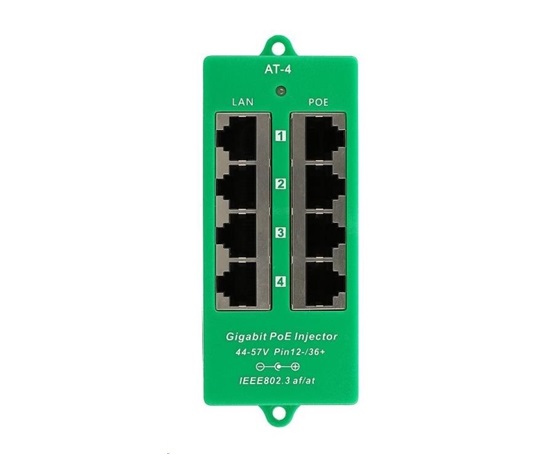 Aktivní POE injektor - 4x 1Gb/s, stíněný, 802.3af/at