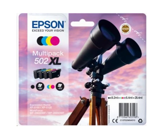 EPSON ink Multipack "Dalekohled" 4-colours 502XL Ink, ČB 550, BAR 470 stran