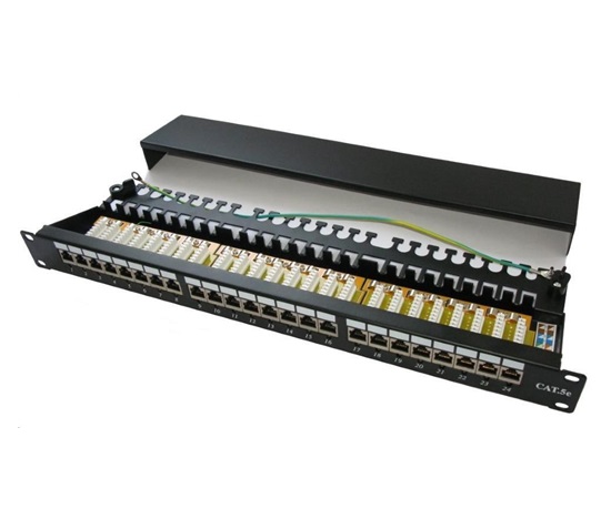 19" Patch panel XtendLan 24port, STP, Cat5E, krone, černý - LED vyhledávání