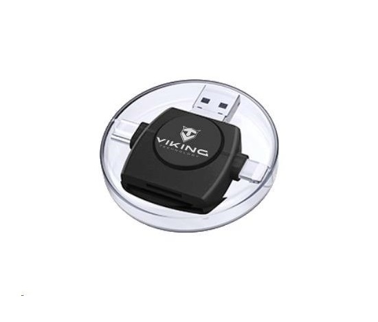 Viking OTG čtečka paměťových karet SD a Micro SD 4v1 s koncovkou APPLE Lightning / Micro USB / USB 3.0 / USB-C, černá