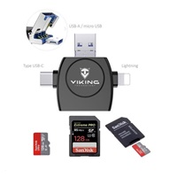 Viking OTG čtečka paměťových karet SD a Micro SD 4v1 s koncovkou APPLE Lightning / Micro USB / USB 3.0 / USB-C, černá