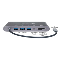 MANHATTAN Dokovací stanice USB-C 7v1, 1xHDMI, 1xVGA, 1xUSB-C,3xUSB, 1xRJ45, 1x3.5mm, šedá