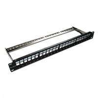 XtendLan Patch panel 19", 24 portů, neosazený, stíněný, černý, Cat5e/6/6A/7, odnimatelný  vyvazovák