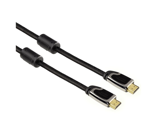 Hama HDMI kábel vidlica-vidlica, 5 m, pozlát., ferit. filtre, kovové vidlice, opletený, Ethernet