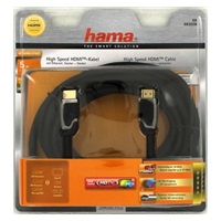 Hama HDMI kábel vidlica-vidlica, 5 m, pozlát., ferit. filtre, kovové vidlice, opletený, Ethernet