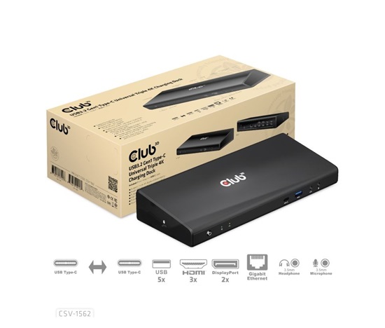 Club3D Dokovací stanice USB 3.2 typ C Universal Triple 4K (5xUSB/USB-C/3xHDMI/2xDP/Ethernet/Audio) s napájecím adaptérem