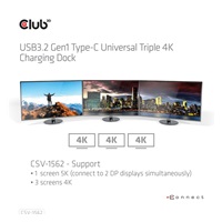 Club3D Dokovací stanice USB 3.2 typ C Universal Triple 4K (5xUSB/USB-C/3xHDMI/2xDP/Ethernet/Audio) s napájecím adaptérem