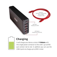 Club3D Nabíječka USB Typ A a C, 5 portů, 111 W