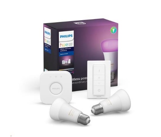 PHILIPS Hue Startovací KIT, White and Color Ambience( 2x žárovka 9W E27 A19 DIM + bridge + 1x Dimmer switch )