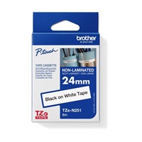BROTHER TZEN251 - kazeta TZ šířky 24mm, NElaminovaná TZE-251, bílá/černé písmo