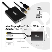 Club3D Adaptér aktivní Mini DisplayPort 1.2 na Dual Link DVI-D Active Adapter, pouze HDCP, 4k30Hz, 60cm