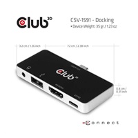Club3D hub pro mobilní telefony USB Type C 4-in-1 Hub to HDMI™ 4K60Hz USB Type C PD / USB Type A / Audio jack