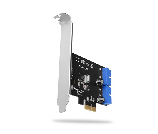 AXAGON PCEU-034VL, PCIe řadič, 2x interní 19-pin USB 3.2 Gen 1 port, 5 Gbps, SP & LP
