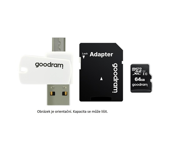 GOODRAM microSDHC karta 16GB M1A4 All-in-one (R:100/W:10 MB/s), UHS-I Class 10, U1 + Adapter + OTG card reader/čtečka