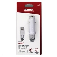 Hama nabíječka do vozidla s kabelem, Apple Lightning, MFI, 1 A, bílá
