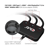 Club3D adaptér aktivní USB Type-C + Mini DP 1.2 + HDMI na HDMI 4K60Hz HDR, M/M, 32AWG