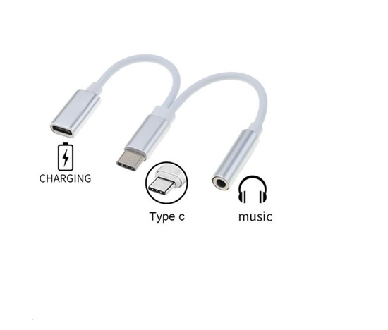 PremiumCord Převodník USB-C na audio konektor jack 3,5mm female + USB typ C konektor pro nabíjení