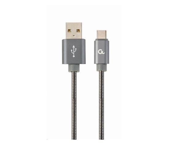 GEMBIRD Kabel USB 2.0 AM na Type-C kabel (AM/CM), 1m, metalická spirála, šedý, blister, PREMIUM QUALITY