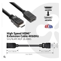 Club3D Kabel prodlužovací Rychlý HDMI 4K60HZ (M/F), 5m, černá, 26 AWG