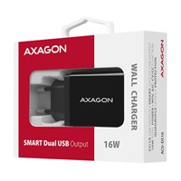 AXAGON ACU-DS16, SMART nabíječka do sítě 16W, 2x USB-A port, 5V/2.2A + 5V/1A