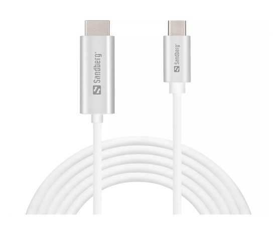 Sandberg datový kabel USB-C -> HDMI, podpora 4K, délka 2m, bílá