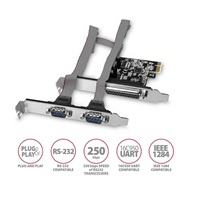 AXAGON PCEA-PSN, PCIe řadič - 1x paralelní (LPT) + 2x sériový port (RS232) 250 kbps, vč. LP