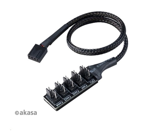 AKASA kabel FLEXA FP5H redukce pro ventilátory, 1x 4pin PWM na 5x 4pin PWM, 30cm