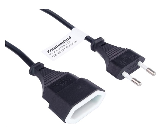 PREMIUMCORD Kabel síťový 230V, prodlužovací dvojvidlice,  3m