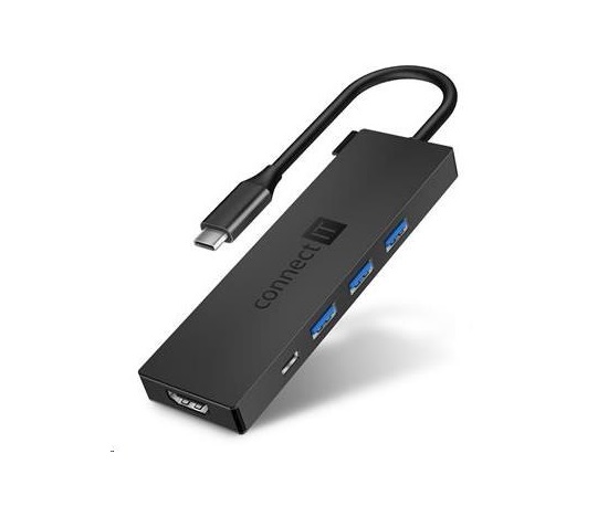 CONNECT IT USB-C hub, 5v1 (USB-C,3xUSB-A,HDMI), externí, Antracitová