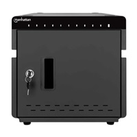 MANHATTAN stolní nabíjecí skříň - 10 portů, 180 W, přepěťová ochrana, tichá ventilace, kovové pouzdro, černá