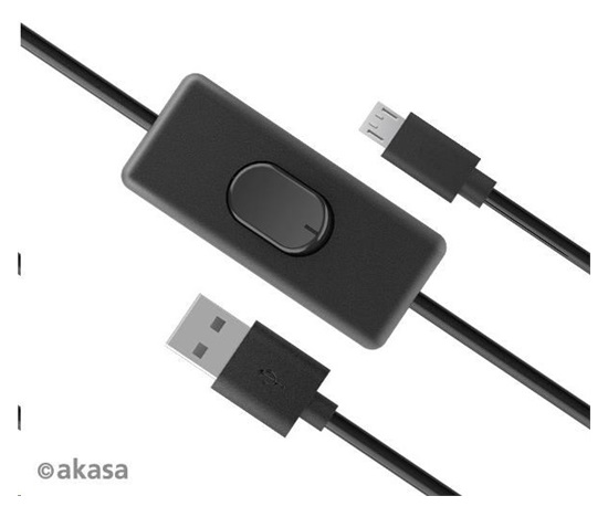 AKASA kabel USB-A 2.0 na Micro-B, napájecí kabel se switchem (pro Raspberry Pi 3 / 2 /1 / Zero), 1.5m